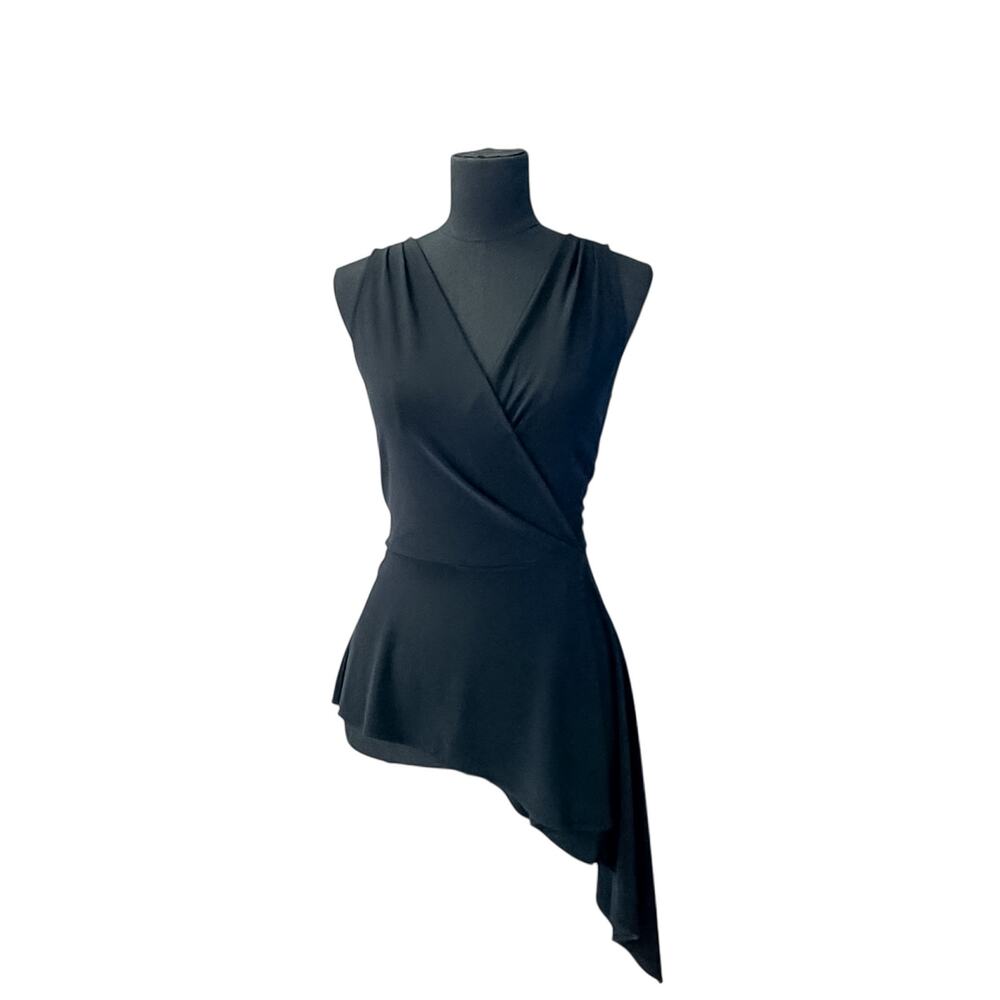 White House Black Market Black Asymmetrical Draped Sleeveless Blouse Size S - Picture 2 of 9